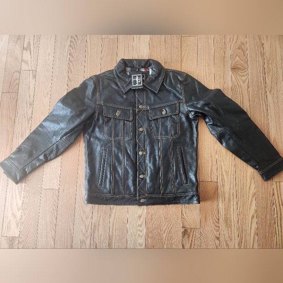 Men Brown Leather Motorcycle Jacket - Picture 5 of 7
